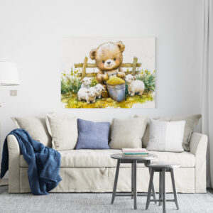 raxxa Canva: Teddy Bear Feeding Sheep on Farm