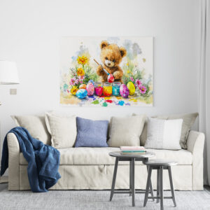 raxxa Canva: Teddy Bear Painting Easter Eggs