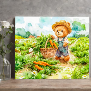 raxxa Canva: Teddy Bear Harvesting Carrots in a Field