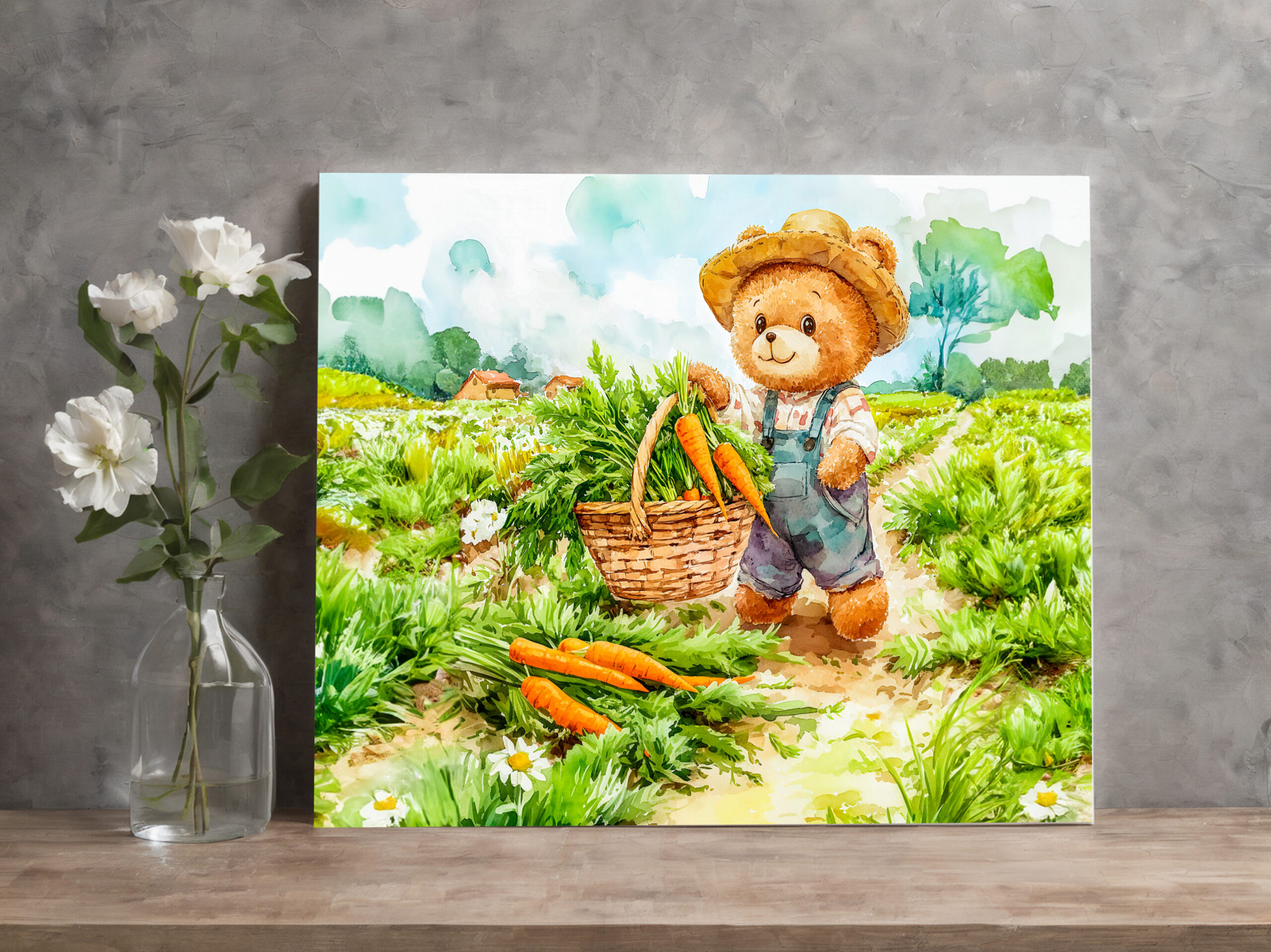 raxxa Canva: Teddy Bear Harvesting Carrots in a Field
