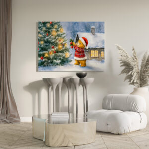 raxxa Canva: Teddy Bear Decorating a Christmas Tree