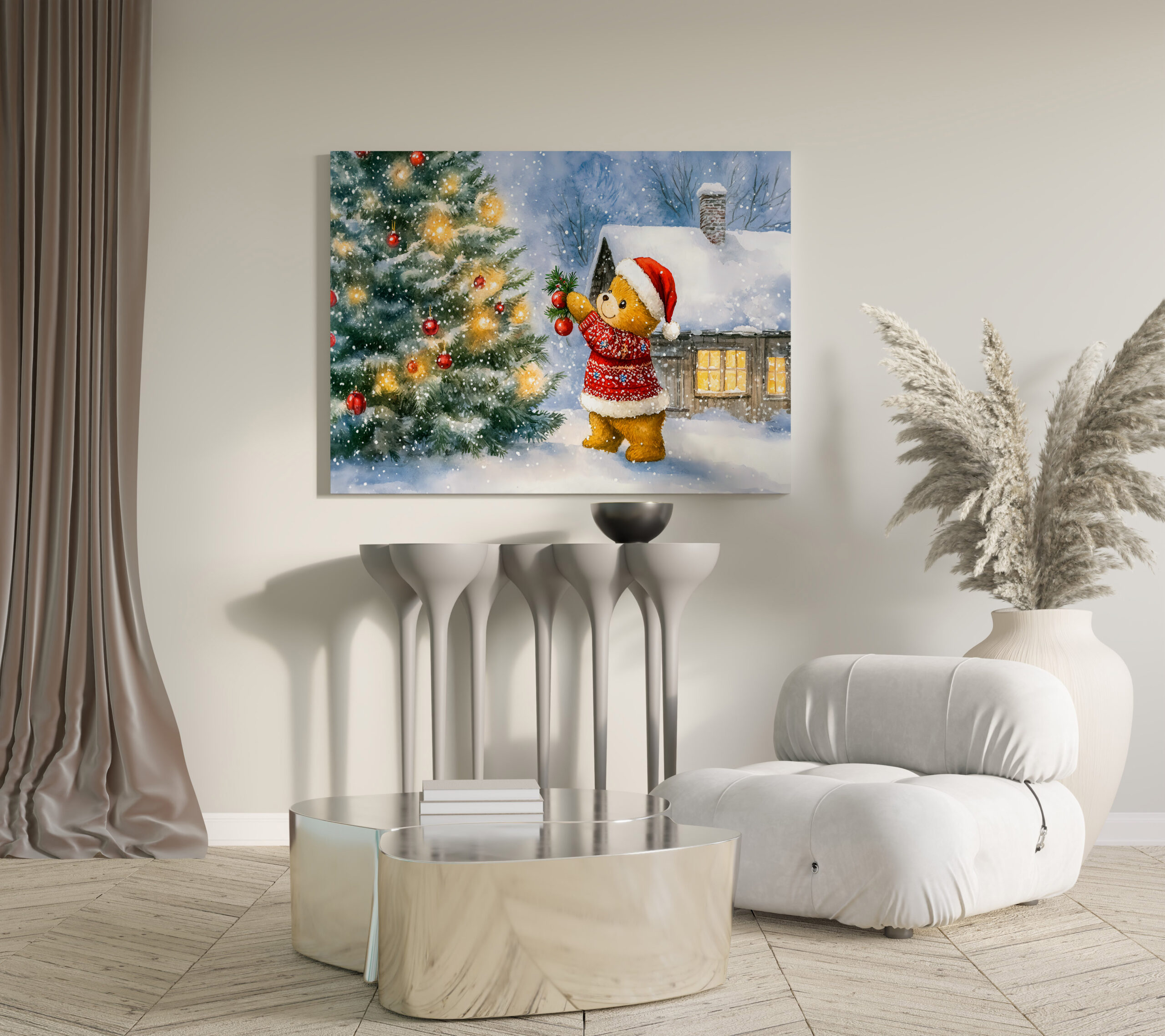 raxxa Canva: Teddy Bear Decorating a Christmas Tree