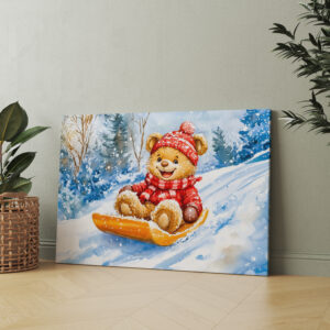 raxxa Canva: Teddy Bear Sledding Downhill in Winter