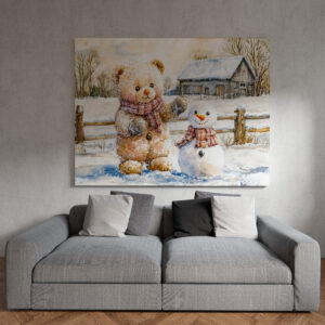 raxxa Canva: Teddy Bear Building a Snowman