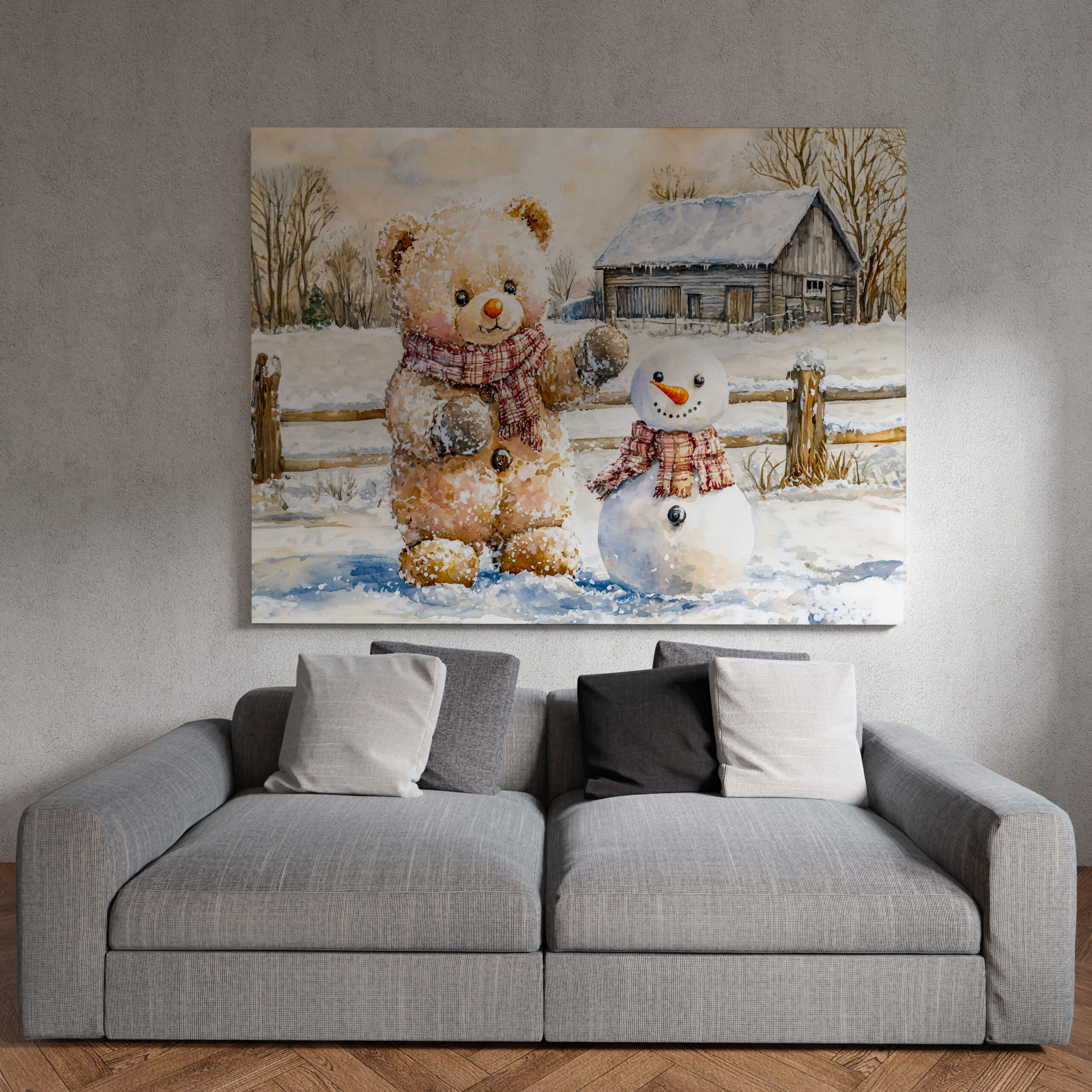 raxxa Canva: Teddy Bear Building a Snowman