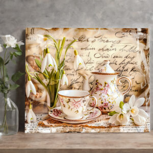 raxxa Canva: Snowdrops and Teacups in Vintage Style