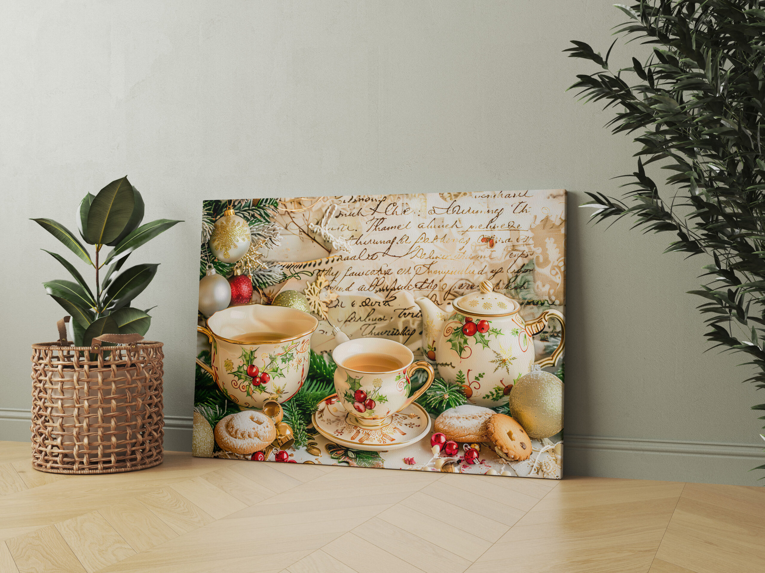 raxxa Canva: Christmas Teapot Set with Pine Green and Ornaments