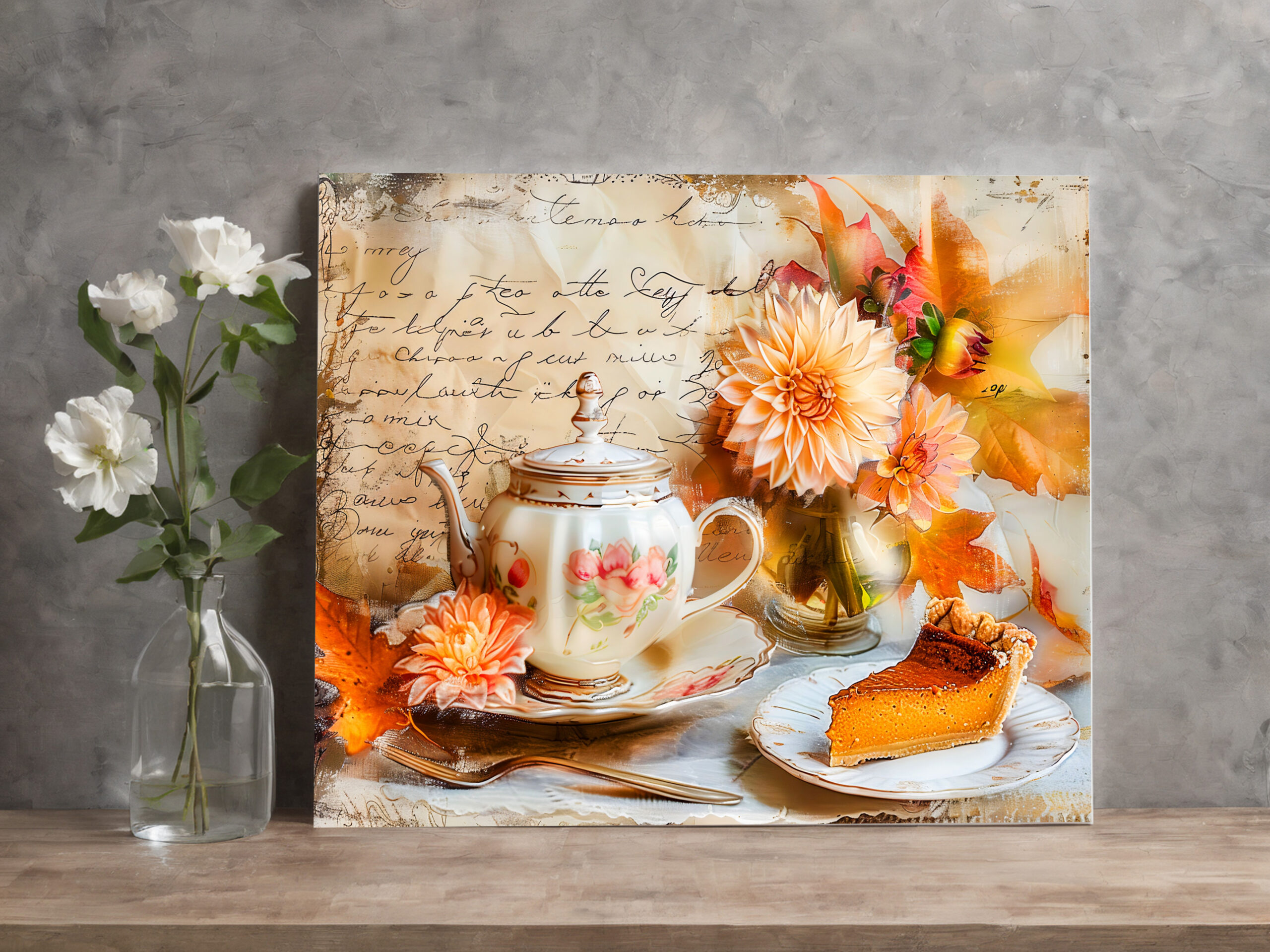 raxxa Canva: Dahlia Bloom with Pumpkin Cake Slice and Teapot - Imagen 2