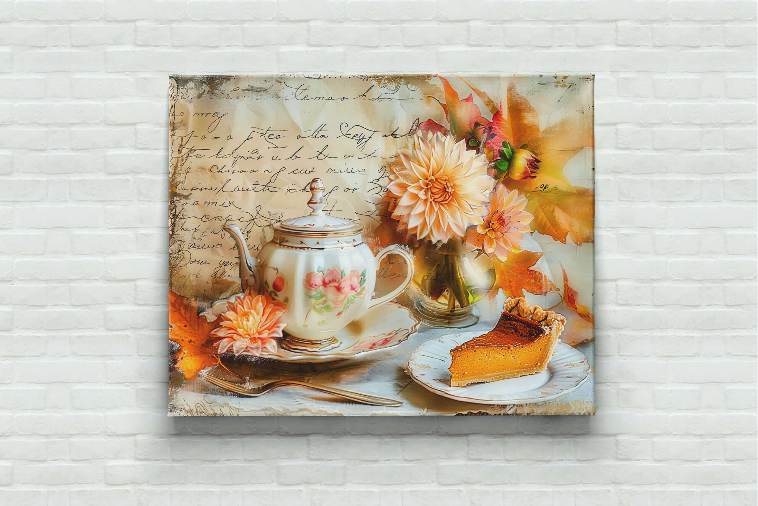 raxxa Canva: Dahlia Bloom with Pumpkin Cake Slice and Teapot - Imagen 3