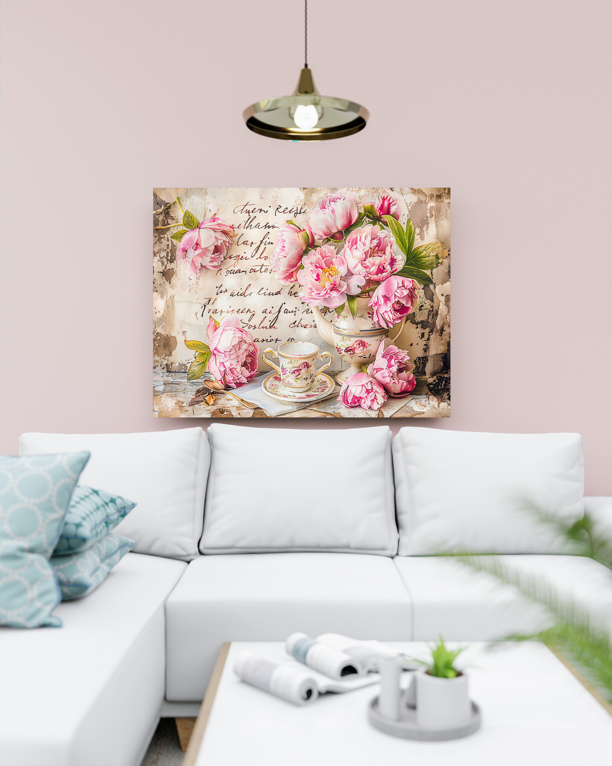 raxxa Canva: Peonies with Tea Cup and Vintage Touch