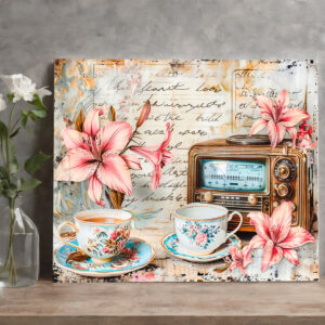 raxxa Canva: Pink Lily with Antique Radio Receiver