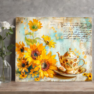 raxxa Canva: Sunflower with Antique Coffee Pot and Fantasy Script