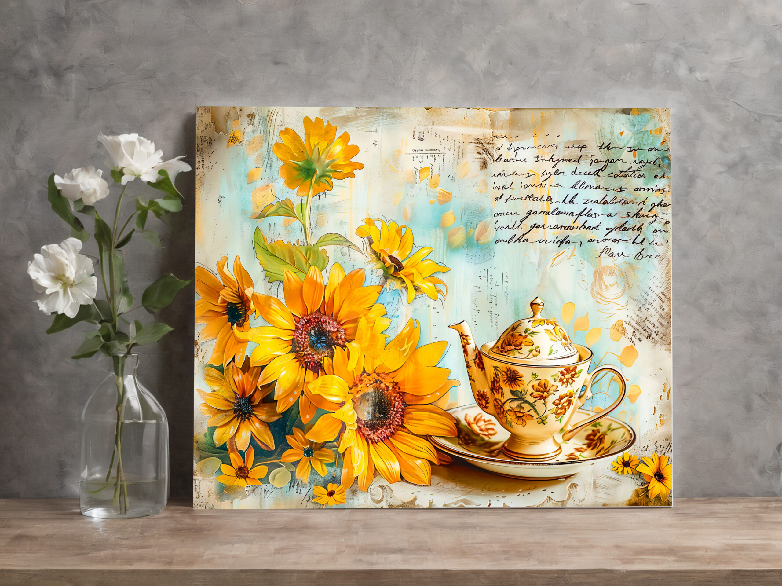 raxxa Canva: Sunflower with Antique Coffee Pot and Fantasy Script
