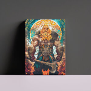 raxxa Canva: Vibrant Viking Warrior with Axe Norse Mythology Comic