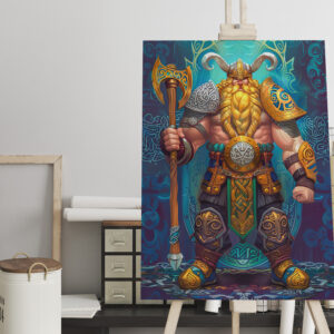 raxxa Canva: Viking Illustration Of Berserker Rage In Blood-Red Battle Storm