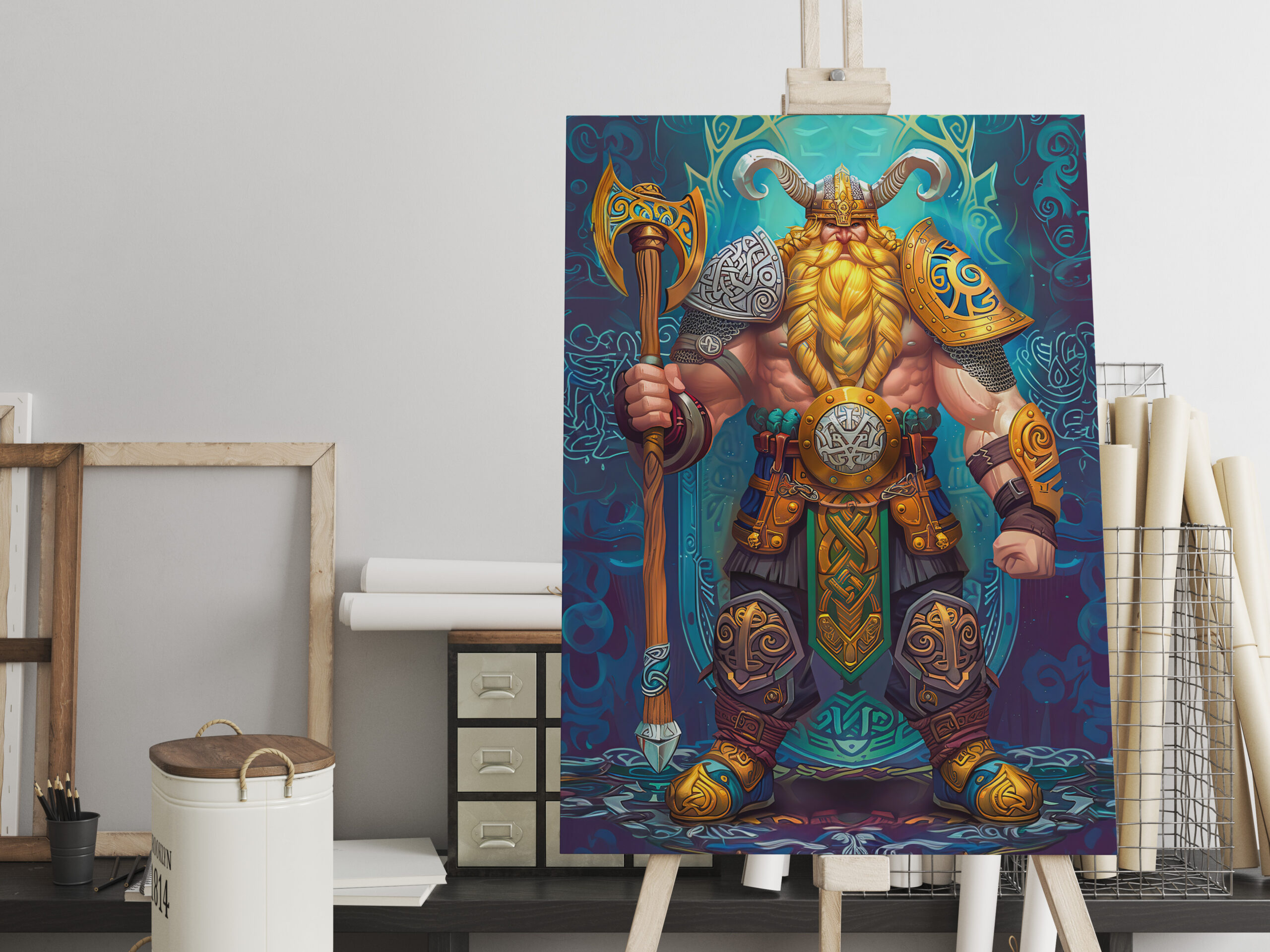 raxxa Canva: Viking Illustration Of Berserker Rage In Blood-Red Battle Storm