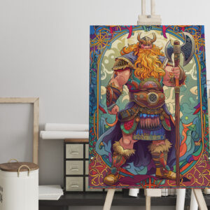 raxxa Canva: Viking Illustration Of Shieldmaiden Vow Beneath Thunderous Gray Skies