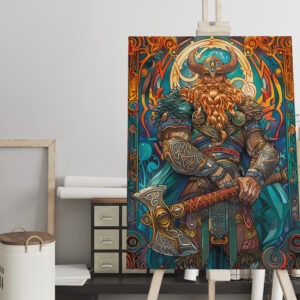 raxxa Canva: Viking Illustration Of Nine Worlds Saga Through Cosmic Yggdrasil Realms