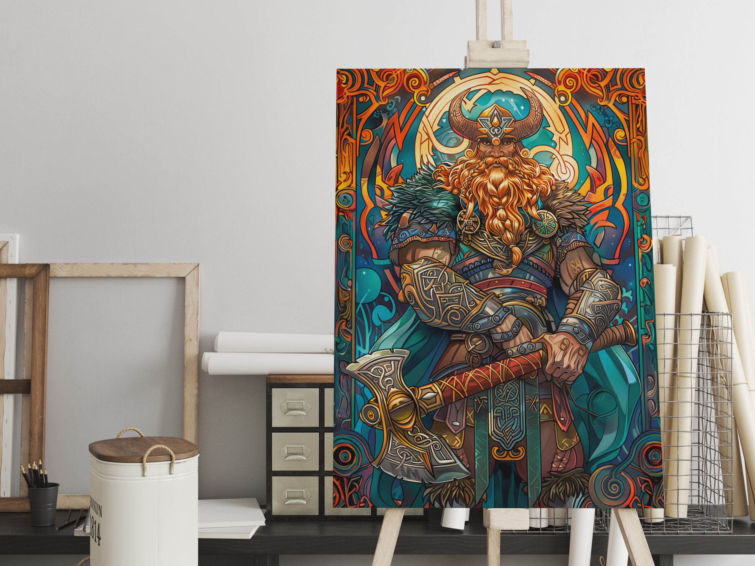 raxxa Canva: Viking Illustration Of Nine Worlds Saga Through Cosmic Yggdrasil Realms