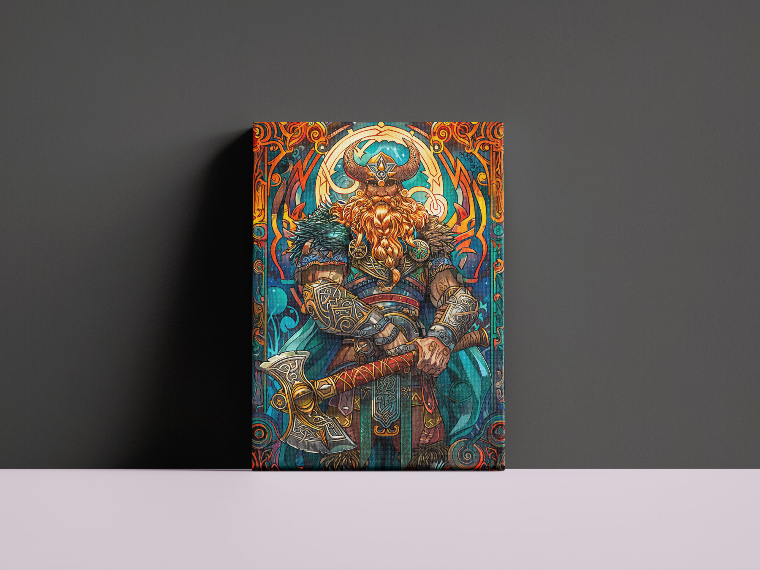 raxxa Canva: Viking Illustration Of Nine Worlds Saga Through Cosmic Yggdrasil Realms – Bild 2