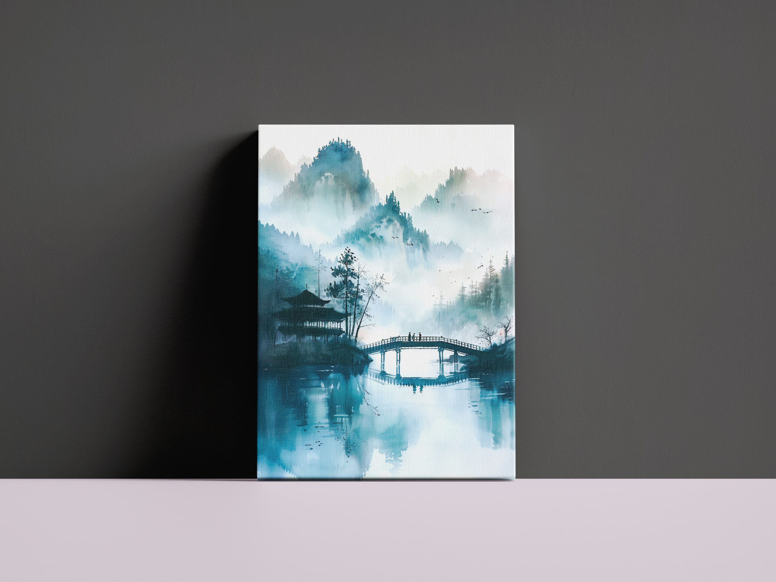 raxxa Canva: Mountain Landscape In China With Temple And Bridge In Blue‑Green Tones