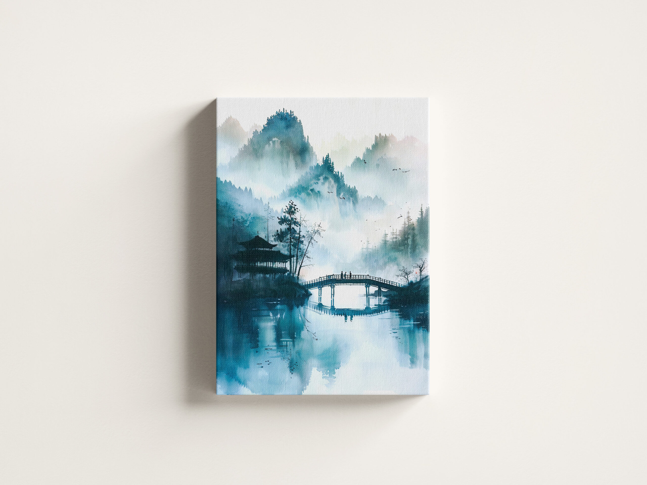 raxxa Canva: Mountain Landscape In China With Temple And Bridge In Blue‑Green Tones – Bild 3