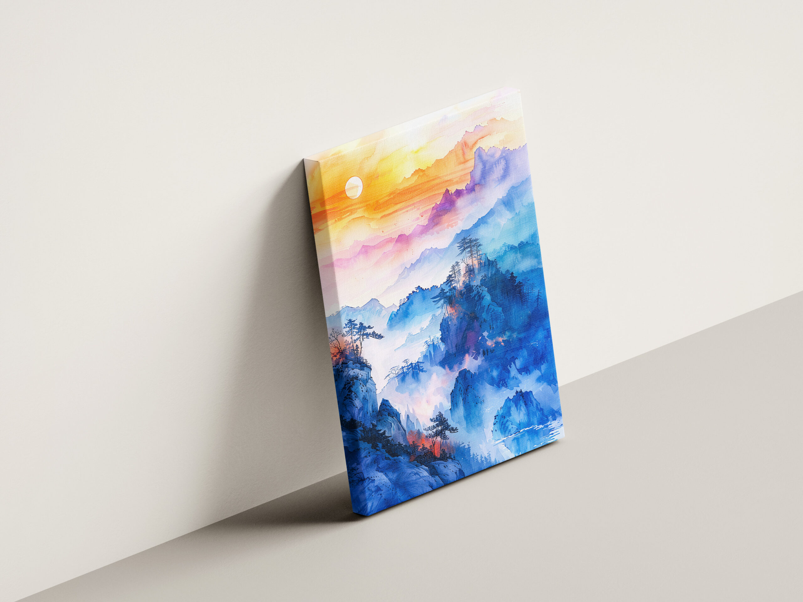 raxxa Canva: Mountain Landscape At Sunrise In Blue, Purple, Orange And Yellow Chinese Ink – Bild 2