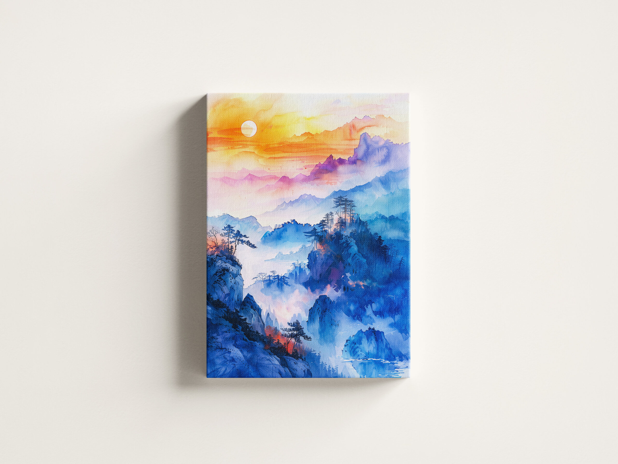 raxxa Canva: Mountain Landscape At Sunrise In Blue, Purple, Orange And Yellow Chinese Ink – Bild 3