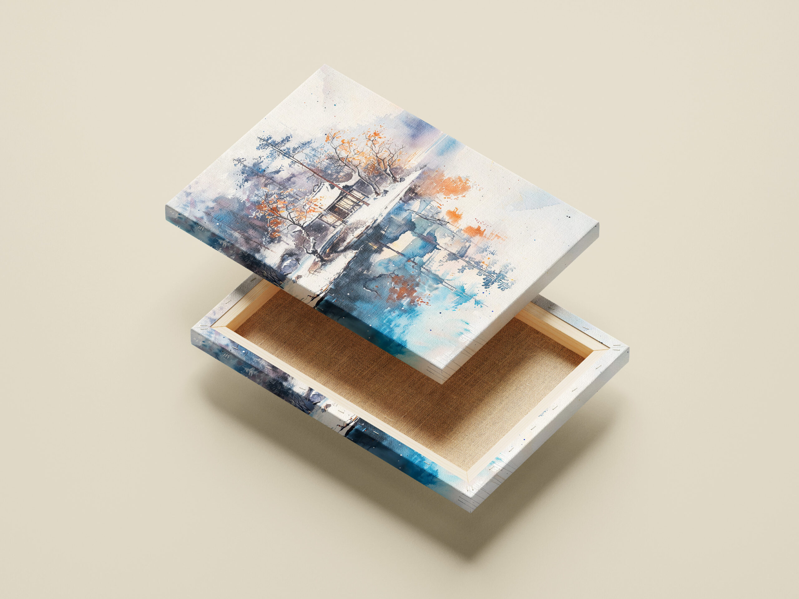 raxxa Canva: Temple At Autumn Lakeshore In Mountain Landscape With Chinese Ink Style – Image 2