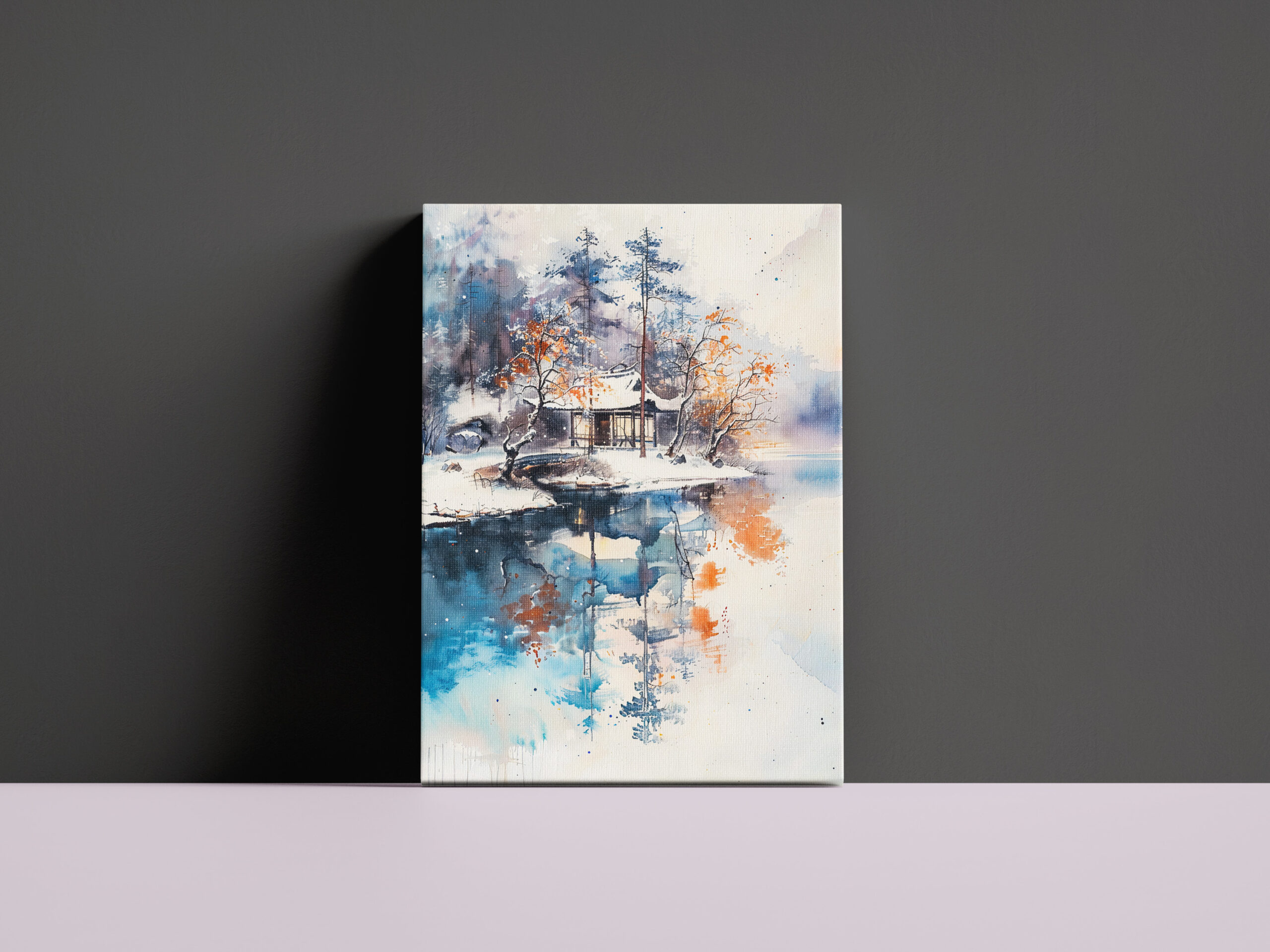 raxxa Canva: Temple At Autumn Lakeshore In Mountain Landscape With Chinese Ink Style – Image 3