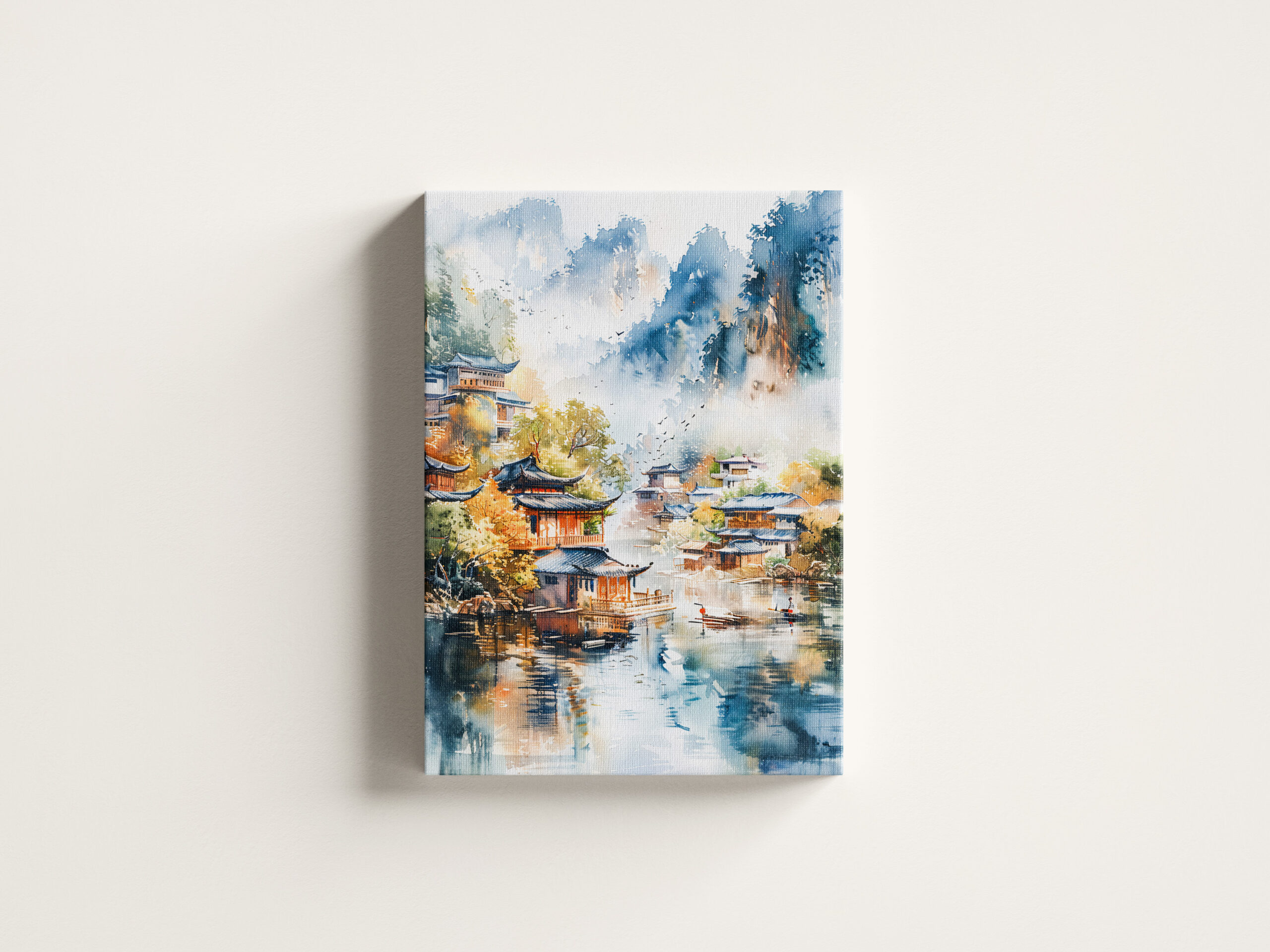 raxxa Canva: Mountain River Valley With Village On Both Banks In Chinese Ink Style – Image 3