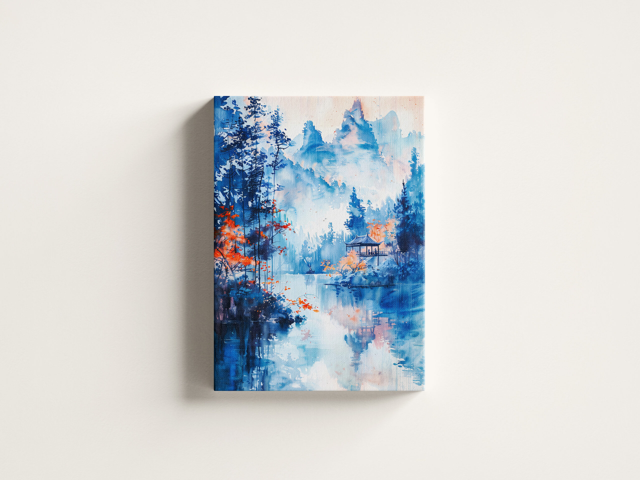 raxxa Canva: Autumn Forest Landscape With Temple By Lakeside And Mountain Backdrop In Chinese Ink – Bild 3