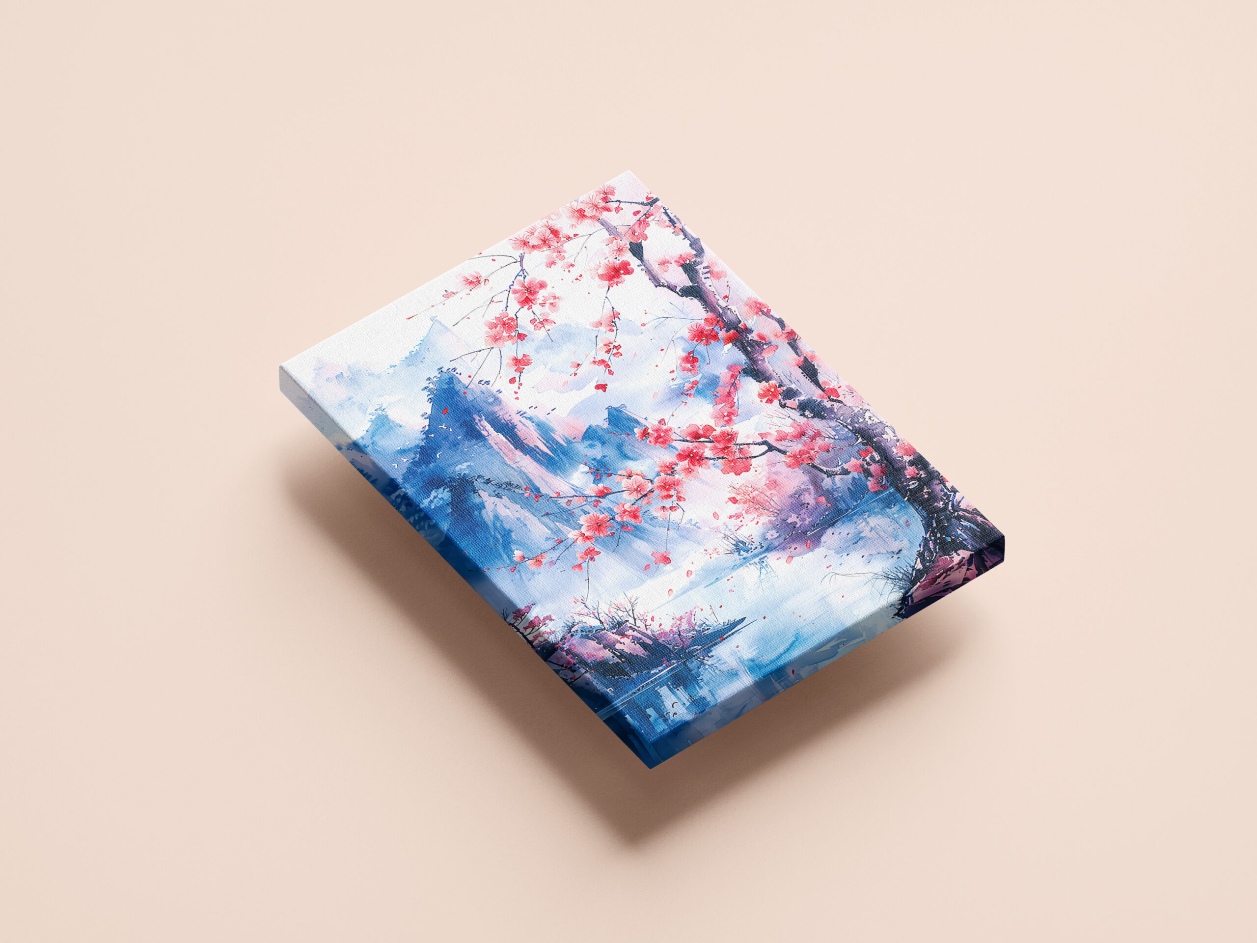 raxxa Canva: Blooming Cherry Tree With Mountain Range And Lakeside View In Chinese Ink – Bild 2