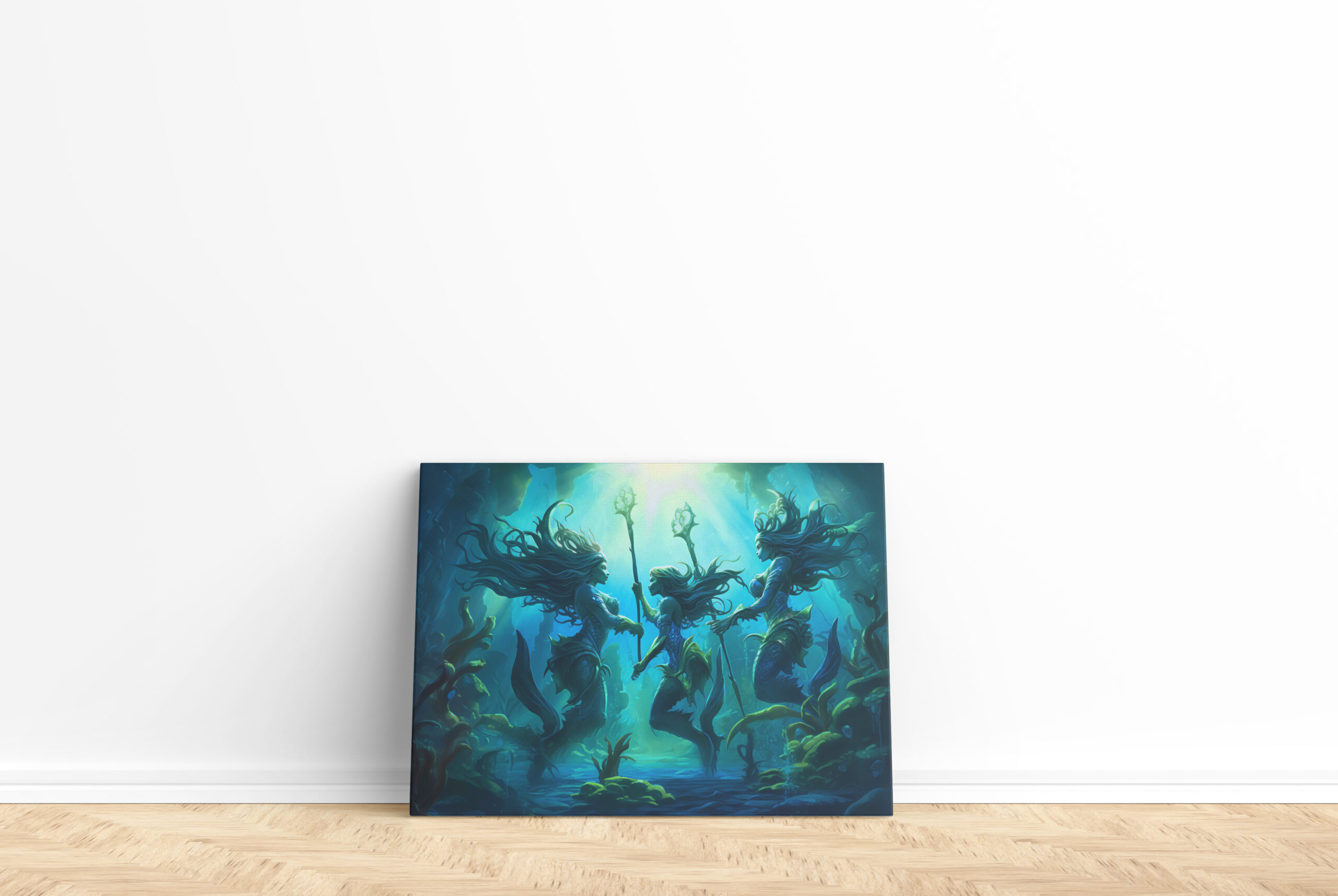 raxxa Canva: Three Sea Nymphs Holding Staffs Fantasy Painting – Bild 2