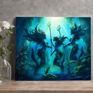 raxxa Canva: Three Sea Nymphs Holding Staffs Fantasy Painting