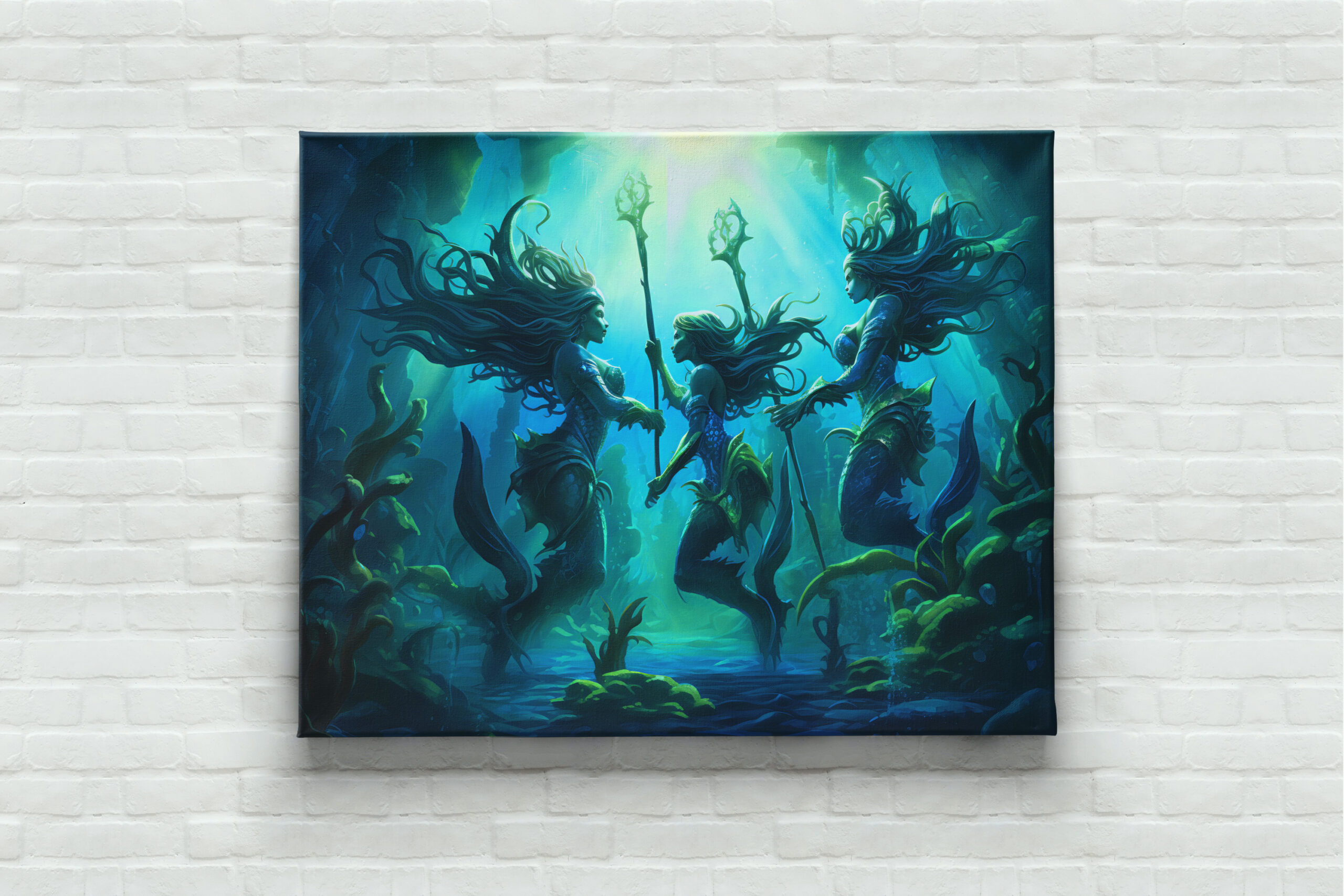 raxxa Canva: Three Sea Nymphs Holding Staffs Fantasy Painting – Bild 3