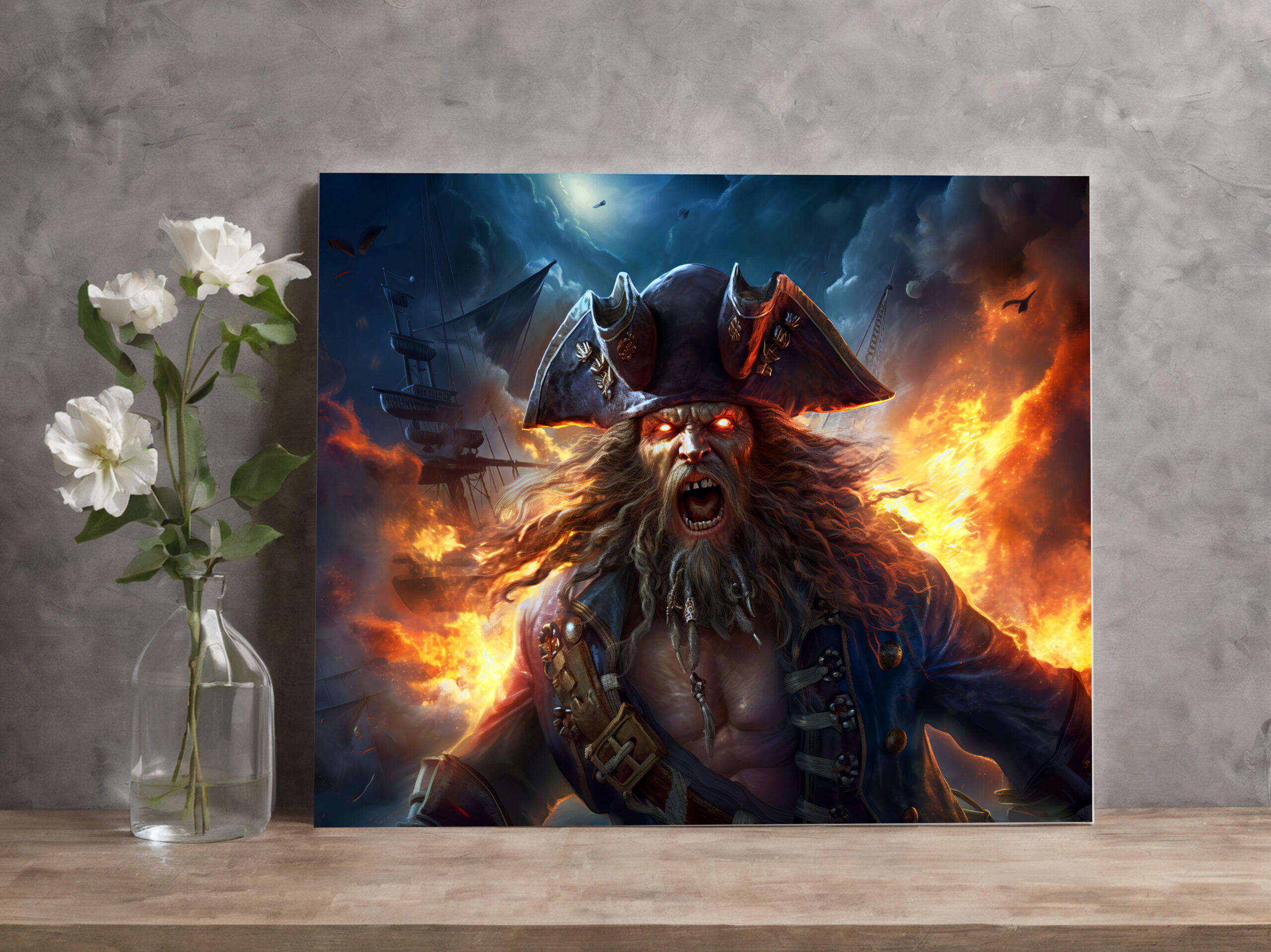 raxxa Canva: Fantasy Painting Flaming Pirate in Battle Scene