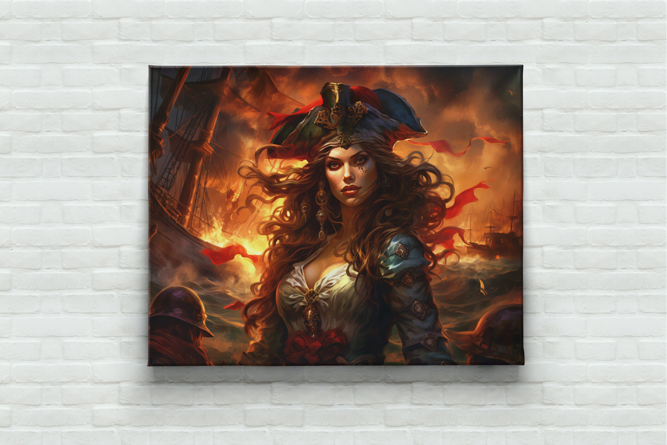 raxxa Canva: NeuFemale Pirate Before Burning Ship Fantasy Painting - Image 3