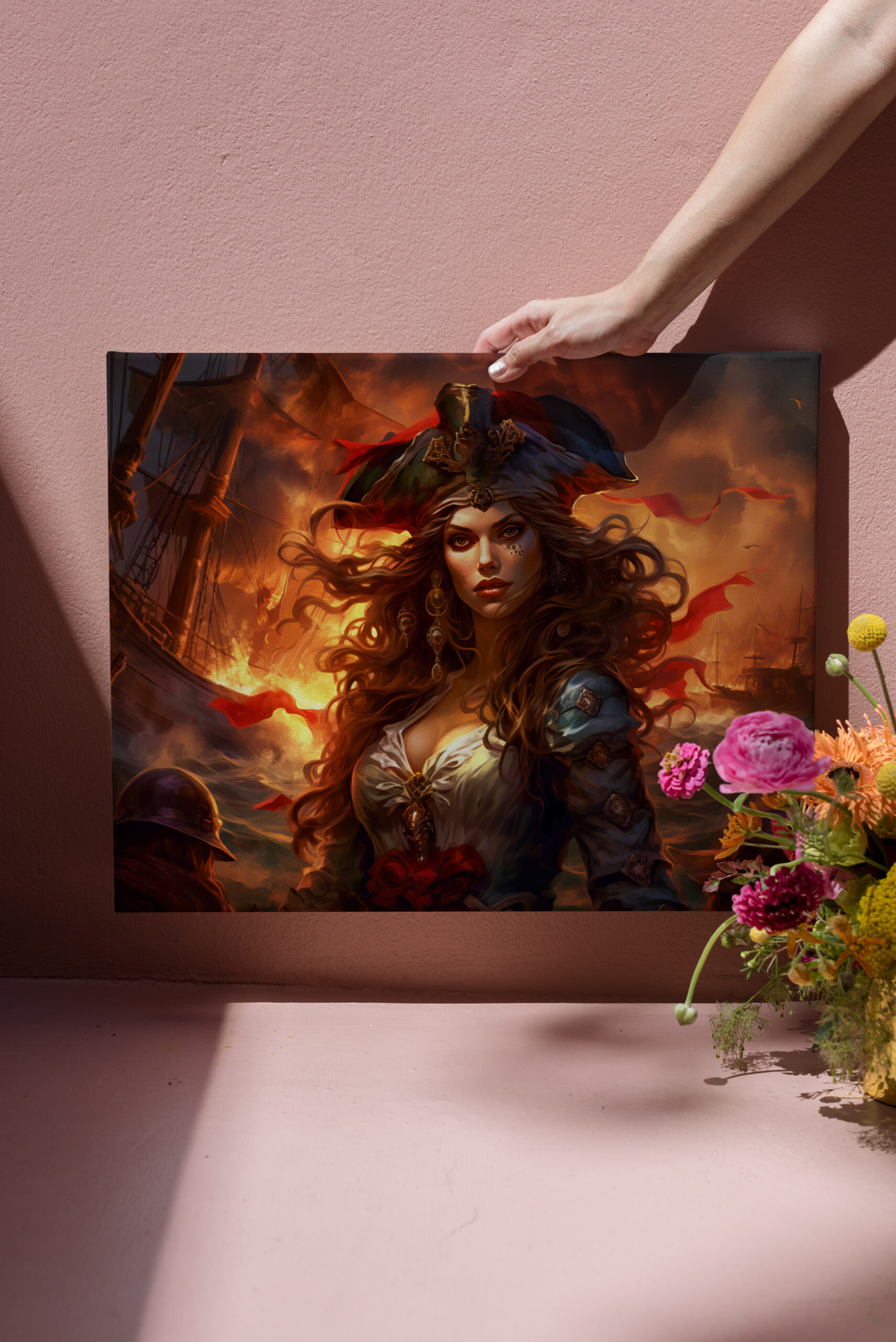 raxxa Canva: NeuFemale Pirate Before Burning Ship Fantasy Painting