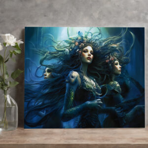 raxxa Canva: Three Sea Nymphs in Mirror Fantasy Painting