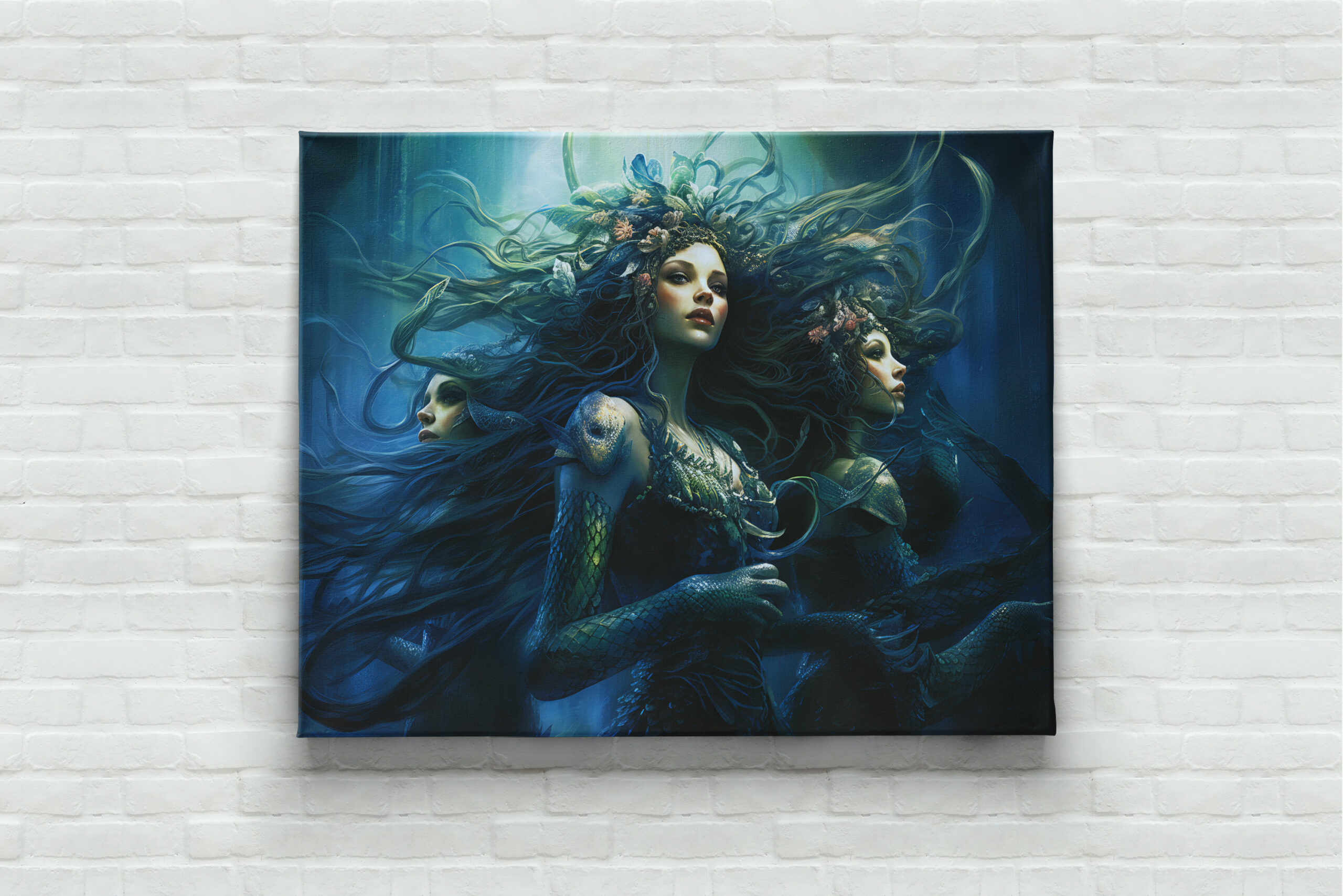raxxa Canva: Three Sea Nymphs in Mirror Fantasy Painting - Imagen 2