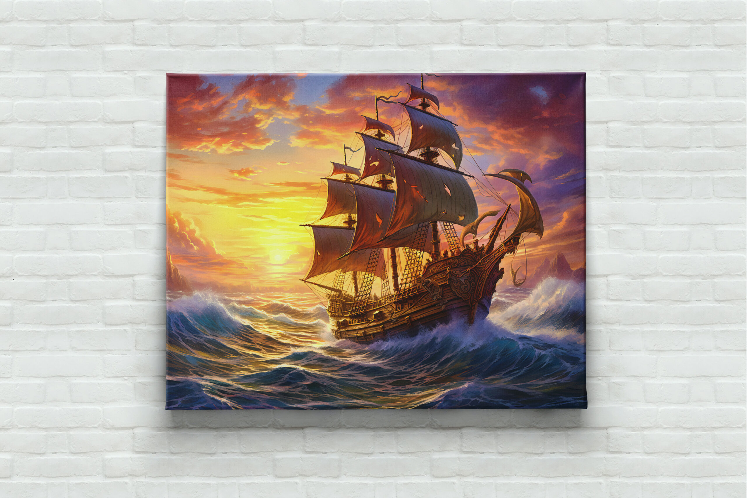 raxxa Canva: Ship in Golden Sunset Storm Fantasy Painting – Bild 3