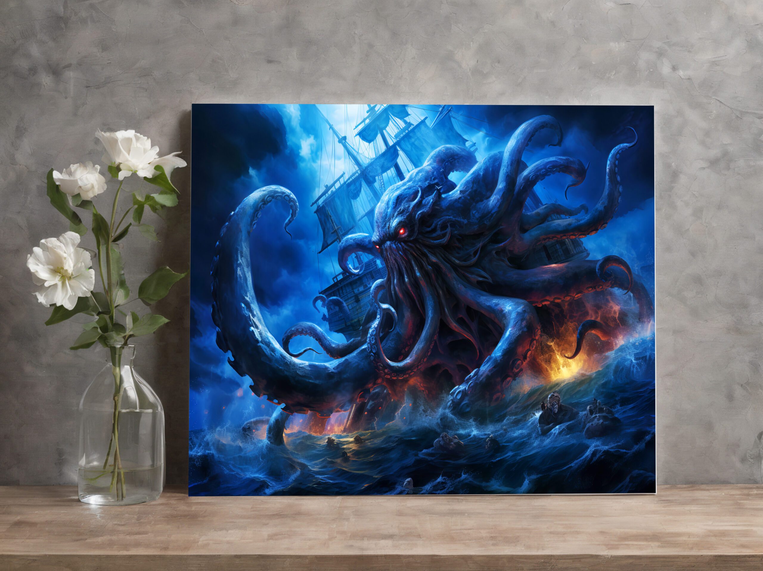 raxxa Canva: Fantasy Painting Kraken Attacking Ship at Sea - Image 3