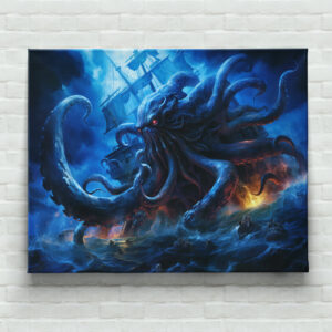 raxxa Canva: Fantasy Painting Kraken Attacking Ship at Sea
