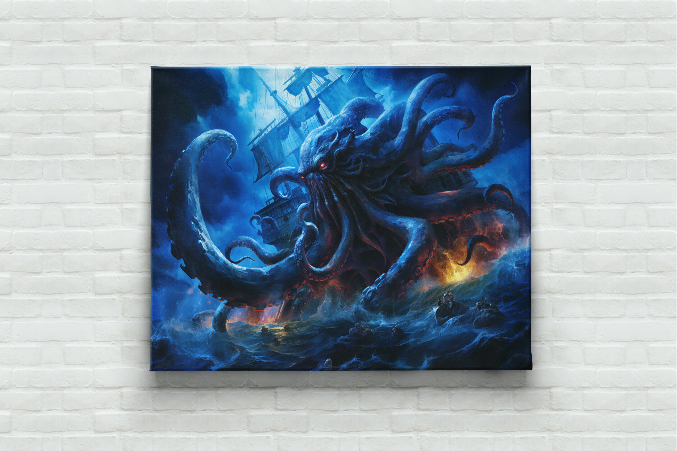 raxxa Canva: Fantasy Painting Kraken Attacking Ship at Sea