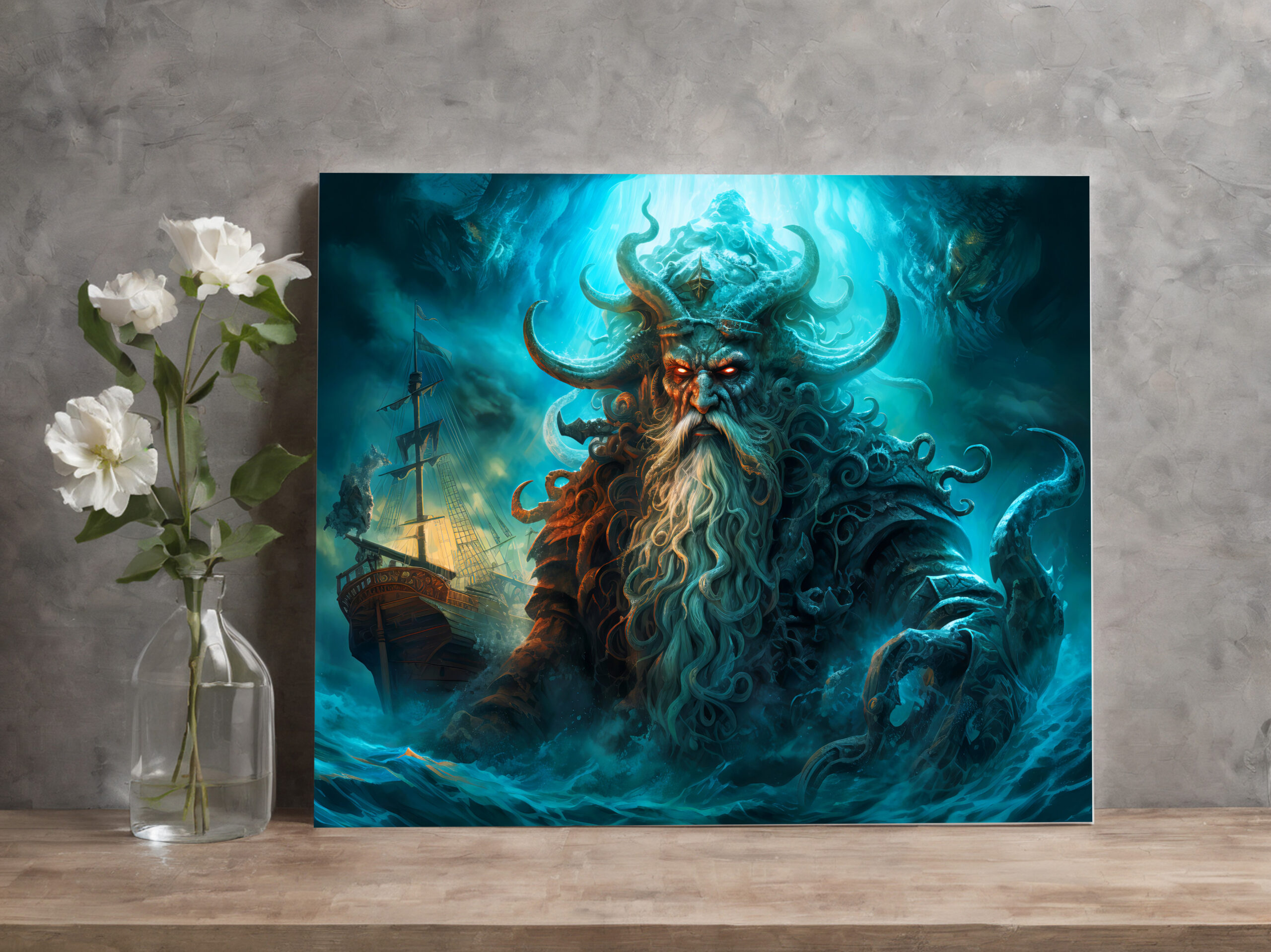 raxxa Canva: Sea God Rising from Ocean Fantasy Painting