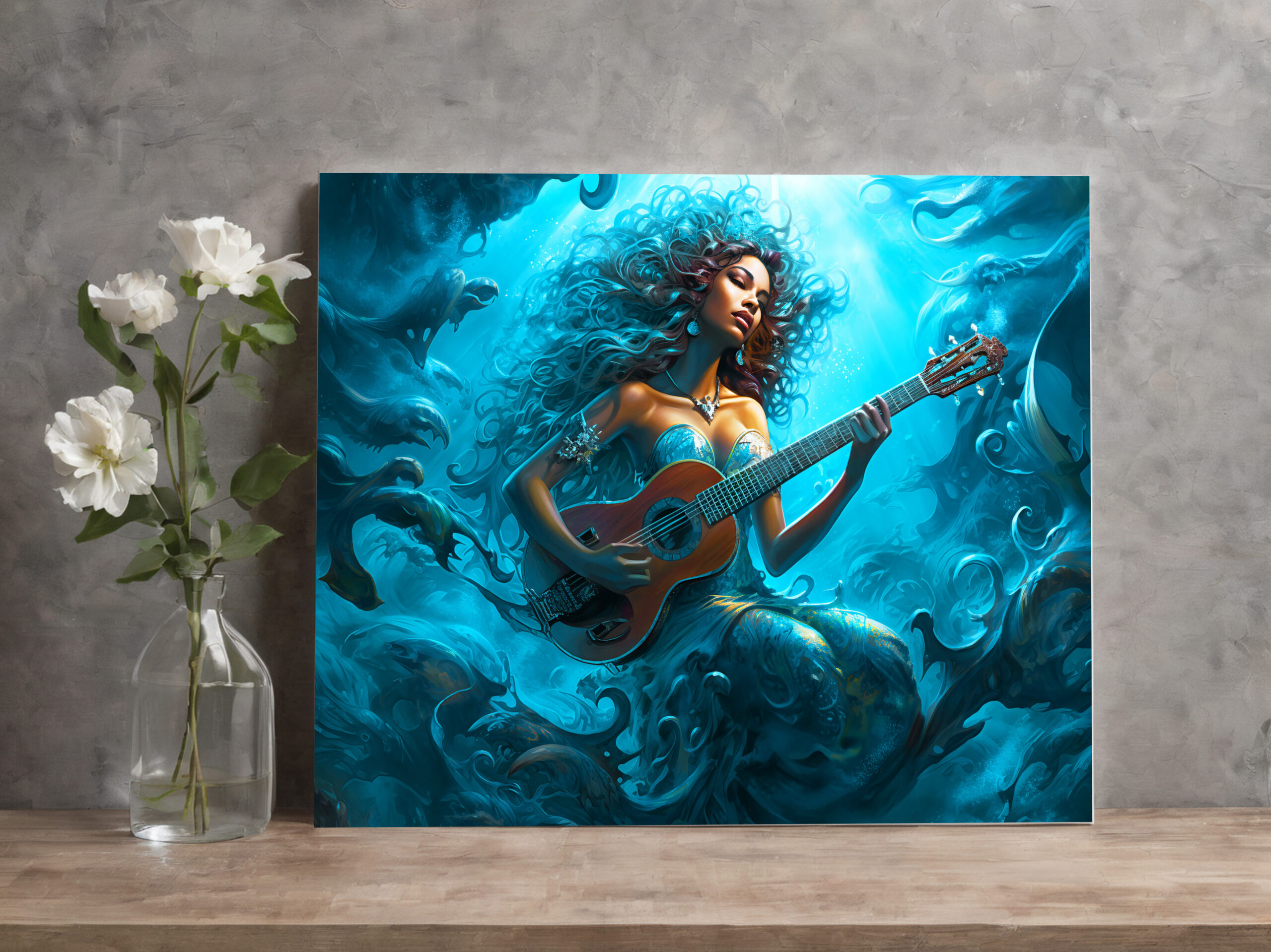 raxxa Canva: Mermaid Playing Guitar Underwater Fantasy Painting – Bild 2