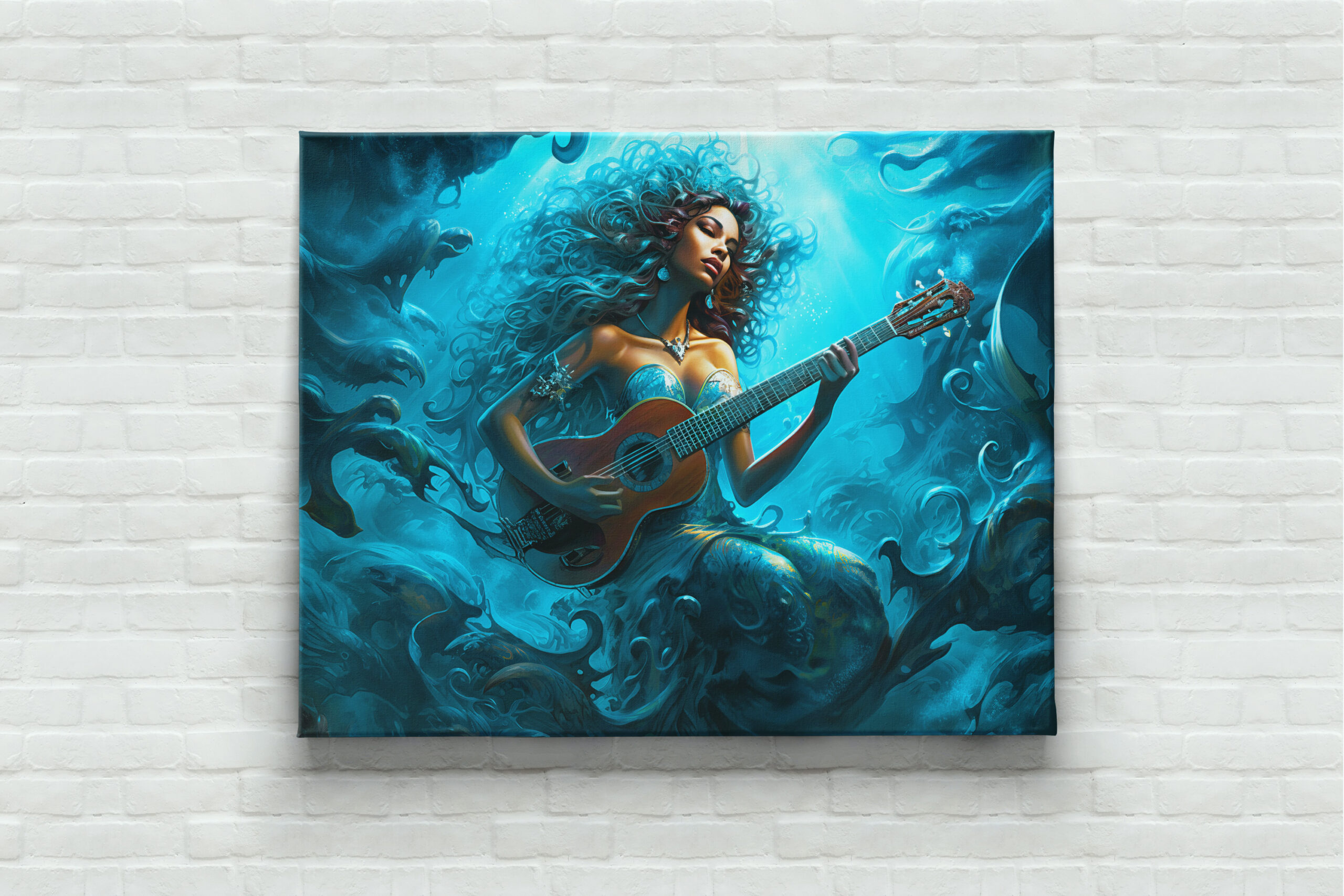 raxxa Canva: Mermaid Playing Guitar Underwater Fantasy Painting