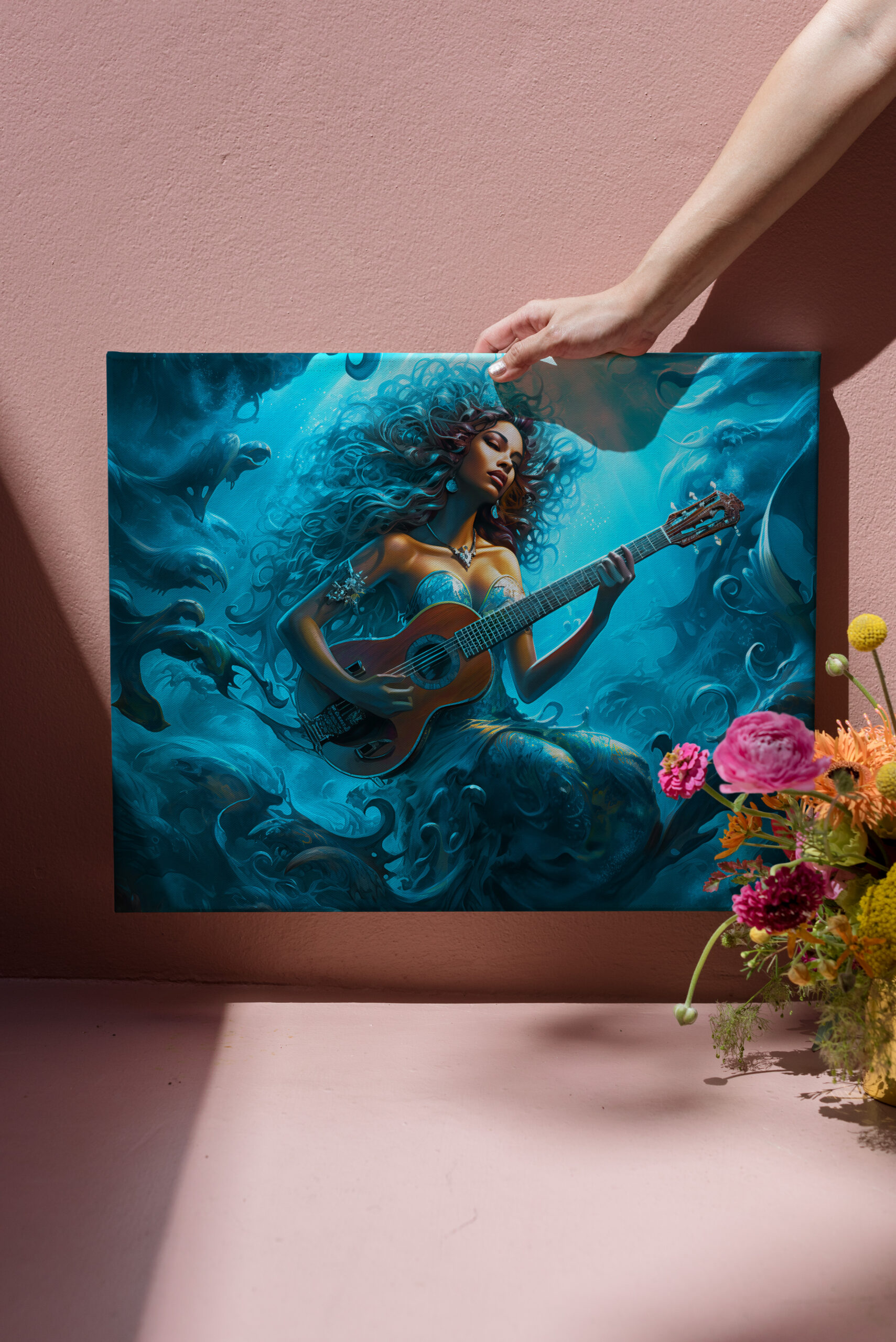 raxxa Canva: Mermaid Playing Guitar Underwater Fantasy Painting – Bild 3