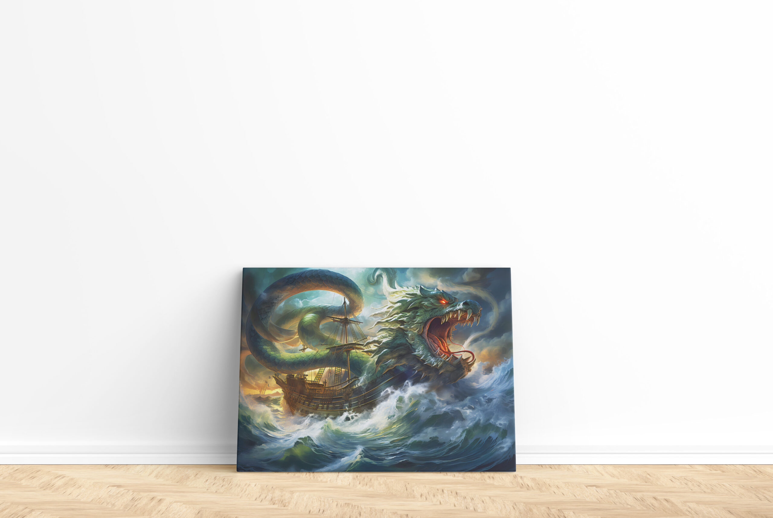 raxxa Canva: Sea Serpent Attacking Ship in Storm Fantasy Painting – Image 2